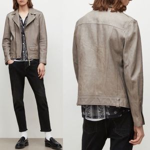 ALLSAINTS Indi Distressed Leather Biker Jacket, Clay Taupe , size S